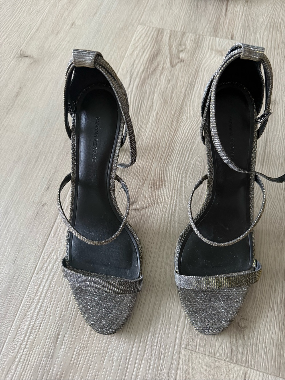 Banana Republic Glitter Strappy Silver Ankle-Heel Sandals